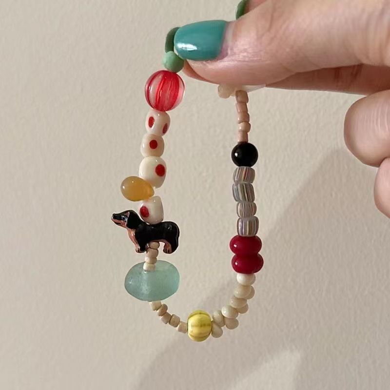 Colorful Dopamine Puppy Beaded Bracelet 2024 New Style Cute High-Value Fresh Niche Design Jewelry