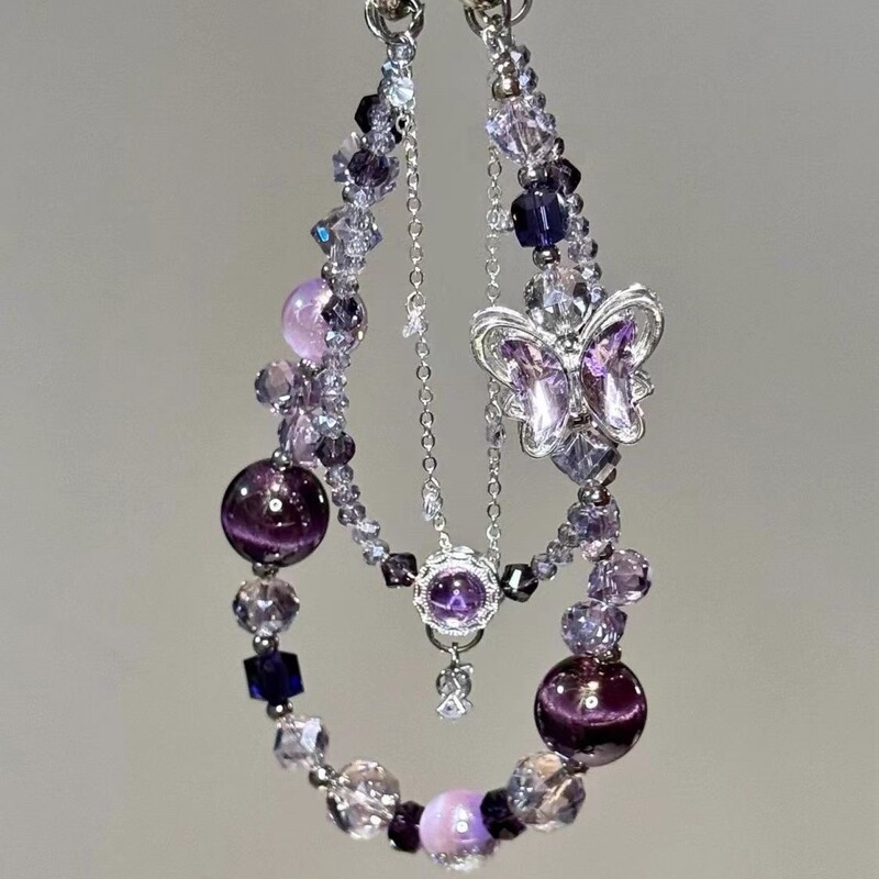 【Purple Butterfly Dream】Light Luxury Purple Butterfly Beaded Phone Chain, New Heavy-Duty High-End Niche Pendant Keychain