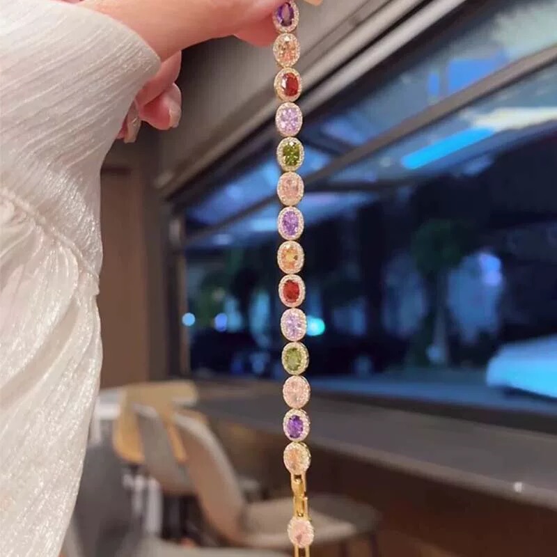 High-End Colorful Dopamine Candy Diamond Bracelet for Women, Light Luxury Niche Design Bracelet, Fashionable Jewelry Bracelet