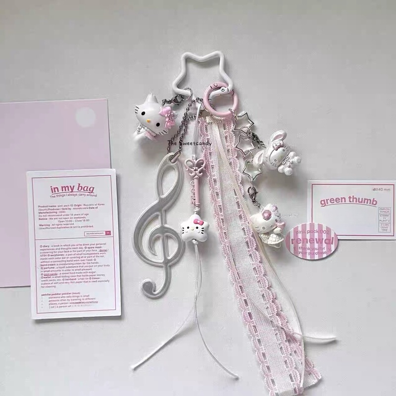 Cute Pink Kt Cat ins Style Pendant Beaded Girly Style Bag Charm Phone Chain Versatile Sweet High-End Accessory
