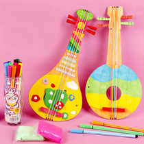 Chinese style DIY wooden pipa kindergarten hand-painted graffiti musical instrument handmade material package traditional wind guitar