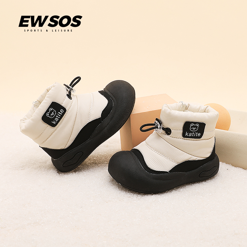 Детские хлопчатобумажные ботинки в британском стиле ewsos, теплые и бархатные нескользящие зимние зимние ботинки для девочек от 1 до 3 лет, обувь для маленьких мальчиков