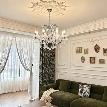 French-Style Light Luxury Crystal Chandelier for Living Room and Dining Room, Candle-Style, Vintage, Simple, Romantic, Luxurious, High-End Bedroom Lighting