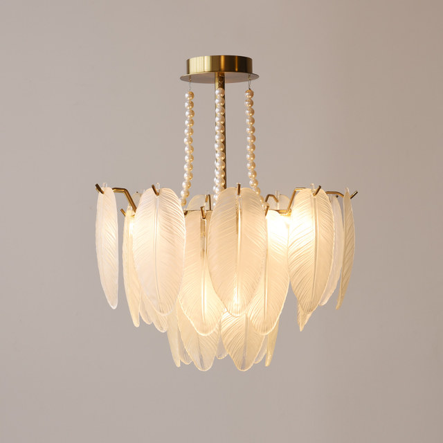 French-Style Living Room Lamp, Pearl Feather, Light Luxury Crystal, Simple Modern Lighting Fixtures, Romantic Master Bedroom Dining Room Chandelier