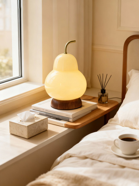 Cream-Style Pear Table Lamp, Bedroom Bedside Lamp, Creative and Unique Artistic Eye-Protection Decorative Lamp, Rechargeable Gourd-Shaped Master Bedroom Lamp