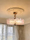French-Style Vintage Ceiling Lamp Bedroom Light Retro Romantic Pink Glass Flower Main Bedroom Warm Cream-Style Lighting Fixtures