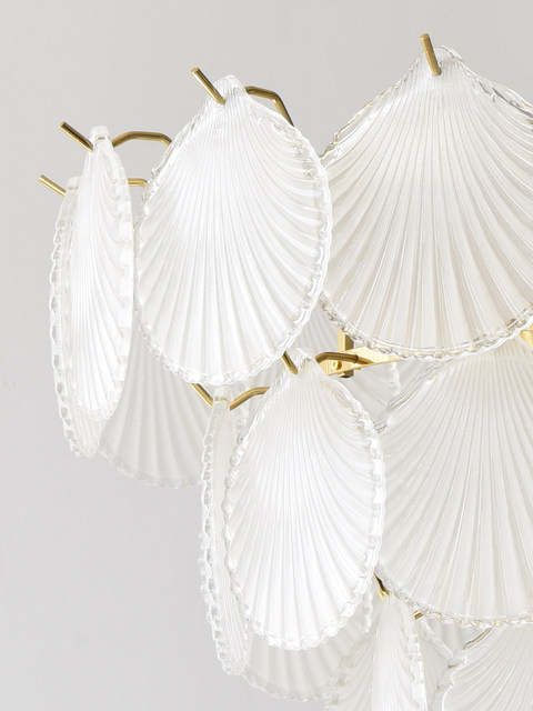 French-Style Glass Chandelier, Living Room Lamp, Mid-Century Modern Minimalist Frosted Shell Light, Luxurious and High-End Feel, Dining Room and Bedroom Lamp