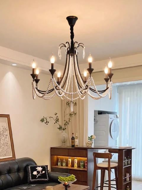 French Crystal Bedroom Chandelier, American Retro Black Pearl Master Bedroom Dining Room Lamp, 2025 Model High-End Living Room Lamp