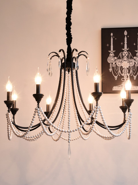 French Crystal Bedroom Chandelier, American Retro Black Pearl Master Bedroom Dining Room Lamp, 2025 Model High-End Living Room Lamp