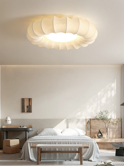 Wabi-Sabi Style Fabric Ceiling Lamp Bedroom Lamp French Mid-Century 2025 New Full-Spectrum Eye-Protection Room Master Bedroom Lighting Fixtures