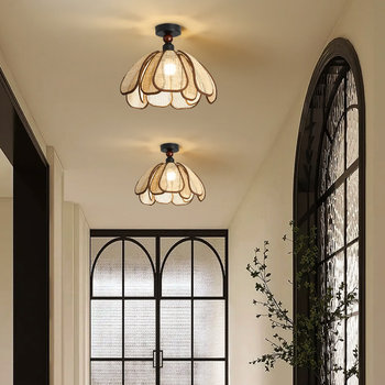 French Mid-Century Style Ceiling Lamp, Japanese-Style Guesthouse Rattan Creative Personality Art Petal Entrance Corridor Aisle Lamp