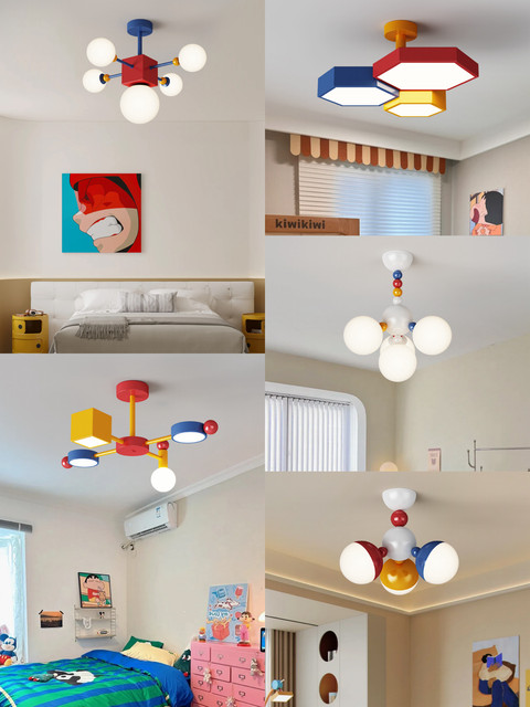 Children's Room Chandelier Modern Simple Creative Stylish Memphis Eye Protection Bedroom Lamp Full Spectrum Colorful Room Lighting Fixtures
