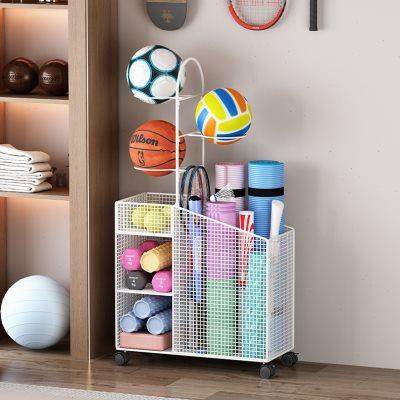 Basketball storage rack floor sports fitness equipment household ball yoga mat decoration basket movable storage rack