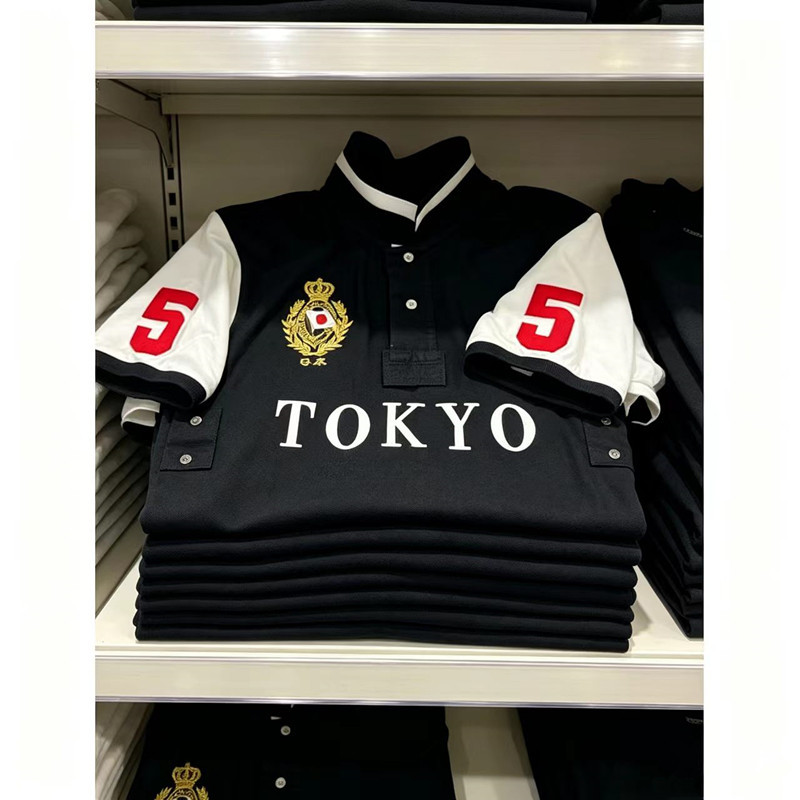 Cross-Border Men's Sports Polo Shirt Embroidered Lapel Golf Casual Short-Sleeve Top Tokyo New York Black Men's