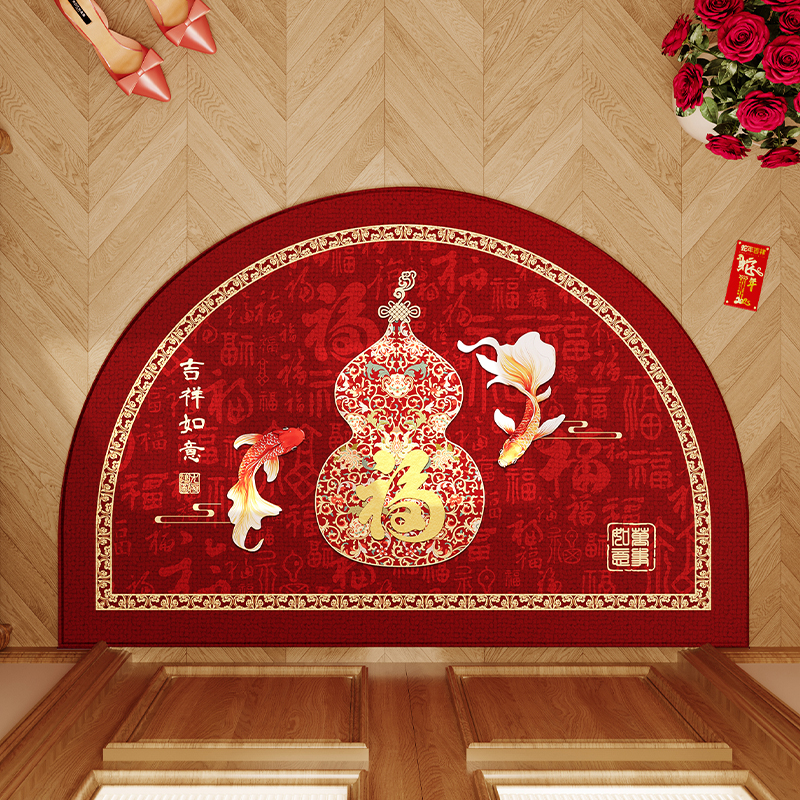 2025新しい半円形カーペット赤い幸運の玄関マット滑り止め汚れ防止土壌マット玄関ドアフロアマットベルベットフットマット