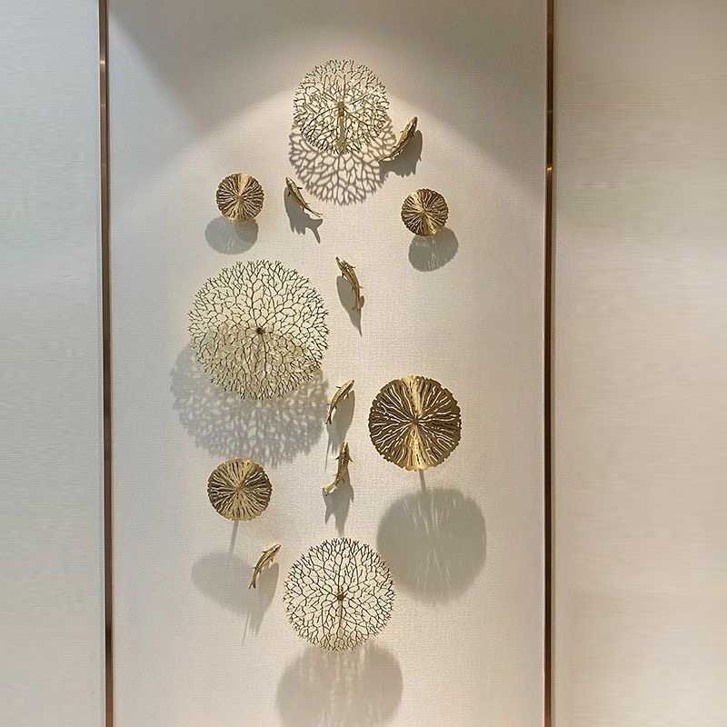 Light Luxury Nine-Fish Painting for Living Room Entrance Background Wall, Three-Dimensional Wall Hanging Decoration, All-Copper Carp and Lotus Leaf Light Luxury Wall Decoration Light Luxury Nine-Fish Painting for Living Room Entrance Background Wall, Three-Dimensional Wall Hanging Decoration, All-Copper Carp and Lotus Leaf Light Luxury Wall Decoration