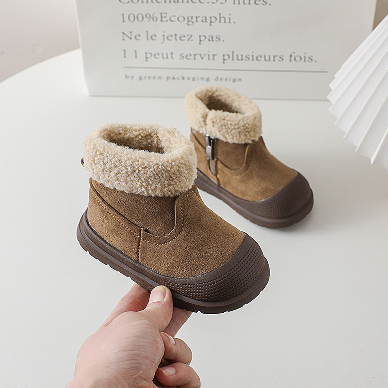 Зимние ботинки из натуральной кожи для мужчин и женщин, детские полусапожки из бархата, теплая хлопковая обувь для младенцев и маленьких детей, нескользящая обувь для малышей на мягкой подошве