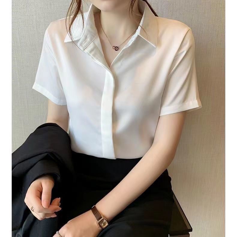 Guangdong Puning High-End Shirt 2025 Spring Wrinkle-Free Anti-Wrinkle White Short-Sleeve Shirt for Women Formal College Student Work