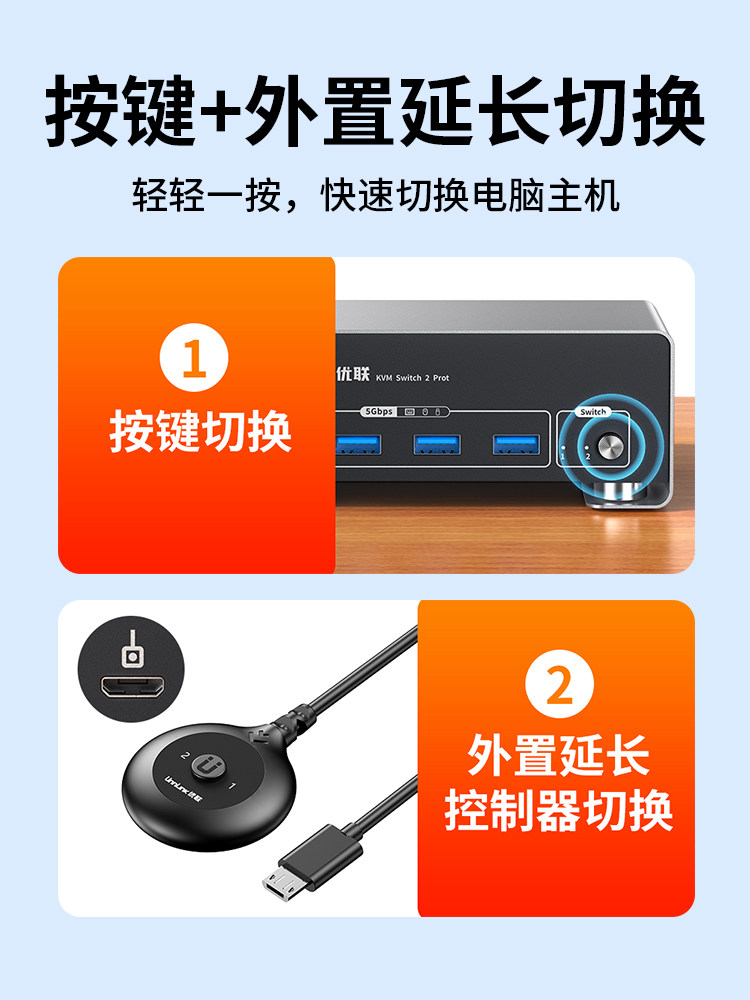 Hdmi+Dp Kvm Switch Dual Screen Two in Two Out 8K High Definition 4K240Hz High Brush Two Computer Switching Use Two Monitor Multi-Screen Expansion Usb3.0 Shared Keyboard and Mouse