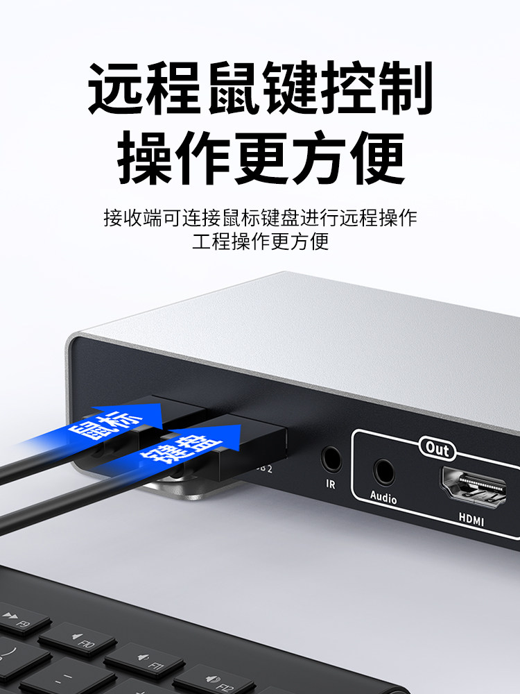 HDMI Network Cable Extender Kvm Network Transmitter with USB Keyboard and Mouse 4K High-Definition to Network Cable 200m Transmission Transceiver Surveillance Video Recorder Computer Laptop Audio and Video Transmission Amplifier