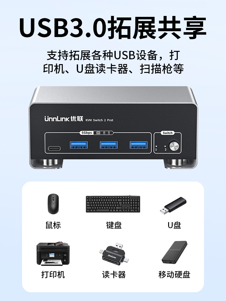 Hdmi+Dp Kvm Switch Dual Screen Two in Two Out 8K High Definition 4K240Hz High Brush Two Computer Switching Use Two Monitor Multi-Screen Expansion Usb3.0 Shared Keyboard and Mouse