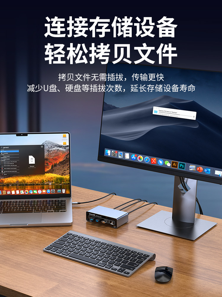 USB Switch Type-C 3.0 Two-In-Four-Out Converter for Two Laptops to Share Keyboard, Mouse, USB Flash Drive, Mini Host Expansion, One-To-Two Synchronizer, 4-Port Printer Sharing Device