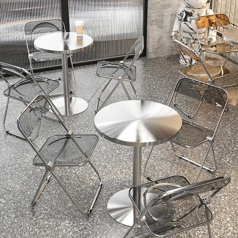 Net red Stainless Steel Sweet Milk Tea Shop Cafe Casual Table And Chairs Combine Outdoor Talks Reception Small Round Table-Taobao