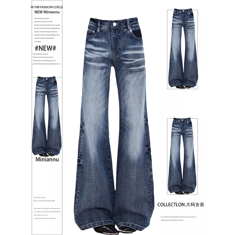 150kg Plus Size Women's High-Waisted Stylish Blue Jeans for Women with Pear-Shaped Body Shape, Slimming and Slightly Flared Pants