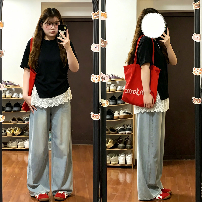 150kg Extra Large Size Fat mm (Referring to Plus Size) Black Korean Style Versatile Fake Two-Piece Short-Sleeved T-Shirt for Women, Stunning Summer Design Top 150kg Extra Large Size Fat mm (Referring to Plus Size) Black Korean Style Versatile Fake Two-Piece Short-Sleeved T-Shirt for Women, Stunning Summer Design Top