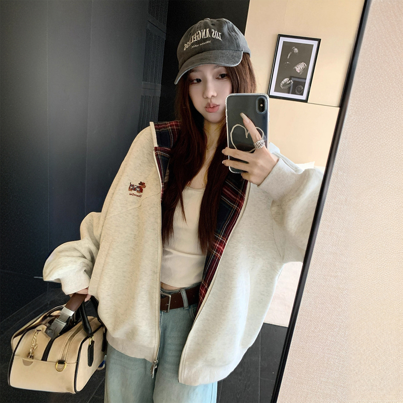 150kg Extra Large Size Gray Loose Versatile Hooded Sweatshirt for Women, Plus Size, Lazy Style, Student Slimming Cardigan Jacket