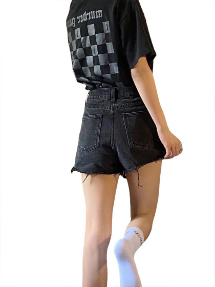 特大码胖mm黑色牛仔短裤女夏季薄款INS遮肚显瘦小个子阔腿A字裤子