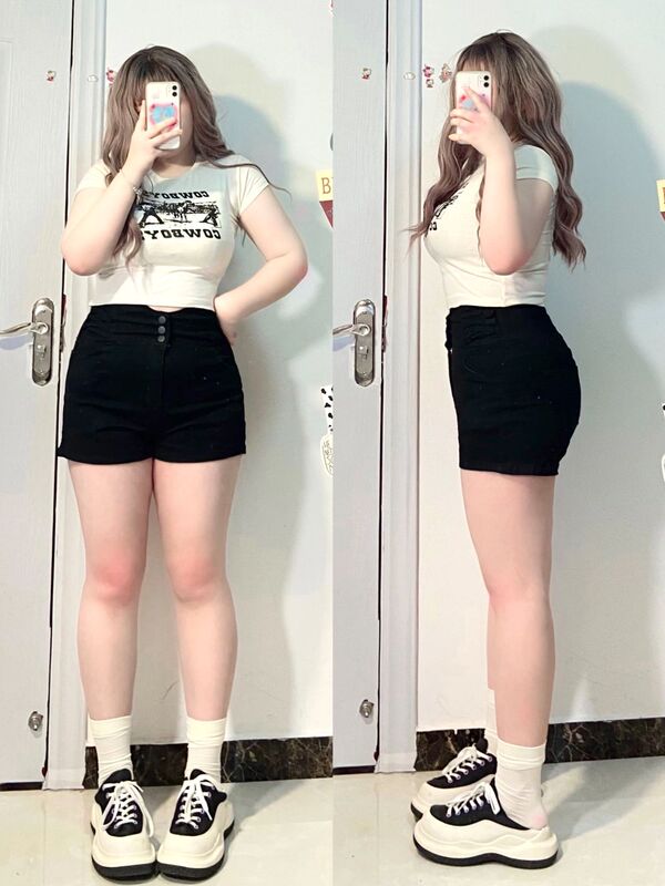 Extra Large High-Waisted Stretchy A-Line Shorts for Women, Plus Size, Pear-Shaped Body, Thin Style, Versatile, Slimming, Hip-Covering Denim Hot Pants
