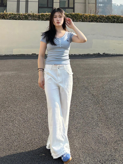 300斤胖mm美式高街白色牛仔裤女夏季新款大码裤子显瘦女装阔腿裤