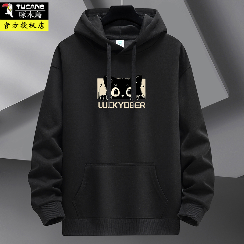 Authentic Woodpecker Hooded Sweatshirt for Men 2025 Spring, Autumn, and Winter Fleece-Lined Thickened Casual Loose Jacket Trendy Brand
