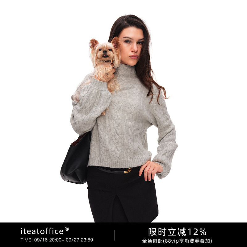 Iteatoffice* Wool Blend Lazy Style Chunky Cable Knit Sweater Round Neck Pullover Versatile Knit Sweater
