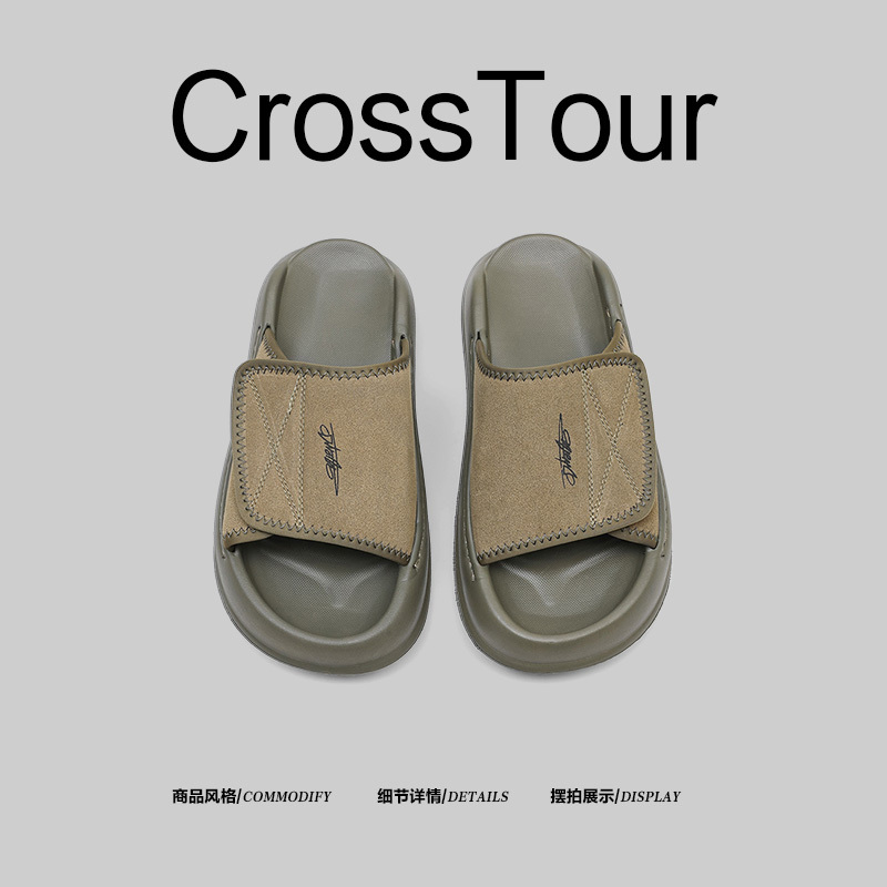 American Crosstour~Men's Summer Thick-Soled Non-Slip Open-Toe Sandals for Outdoor Wear, Beach Velcro Slip-Ons