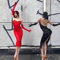 zero dance clothes Latin dance clothes new practice clothes performance clothes competition clothes red and black lace suspender dress long skirt
