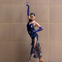 Clearance zero dance clothes Latin dance clothes new practice clothes performance clothes competition clothes navy blue slit dress rumba