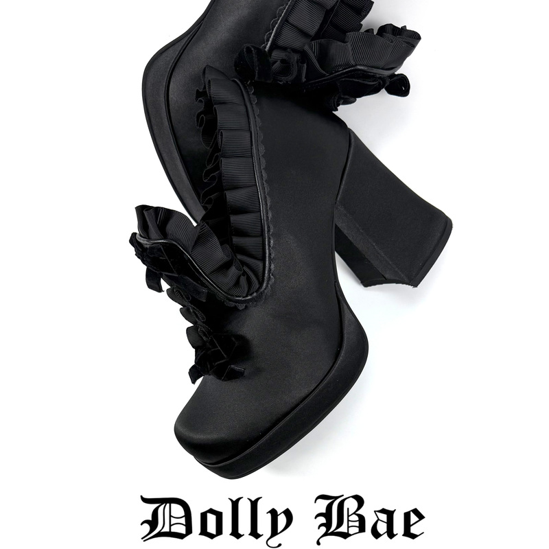 Dollybae Palace-Style Black Satin Mary Jane Shoes 9cm Retro Shoes to Match Skirts for Petite Lolita Shoes Dollybae Palace-Style Black Satin Mary Jane Shoes 9cm Retro Shoes to Match Skirts for Petite Lolita Shoes