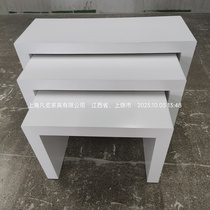 U-shaped white paint flow table display table square table round Taichung island cabinet high and low table display stand experience table customization