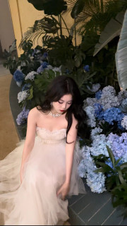 rose rain 玫瑰自制区吊带晚礼服裙婚礼宴会伴娘服主持人礼服裙