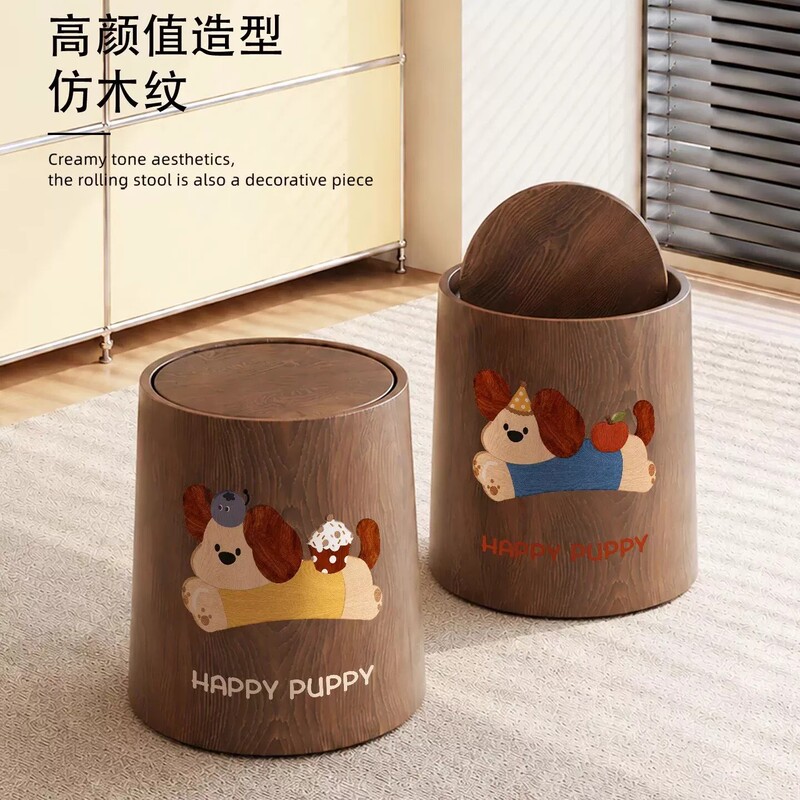 Cartoon Dachshund Dog Trash Can for Home Use, Imitation Wood Wastebasket, Storage Bin for Living Room, Kitchen, Bedroom, Large Capacity Sanitary Bin