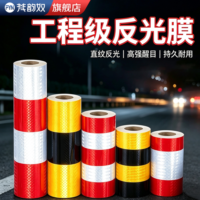 Red, White, Black, and Yellow Traffic Reflective Film, Highway Crossing Pile Height Limit Warning Tape, Anti-Collision Column Reflective Strips, Large Roll Reflective Film Tape, Column Height Limit Guardrail, Telephone Pole Safety