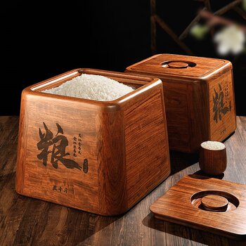 Wooden Rice Tank Household Bersen Youjia Rosewood Bucket Moisture-Proof Sealed Ebony Solid Wood Rice Storage Box 20 Catties 15kg Package