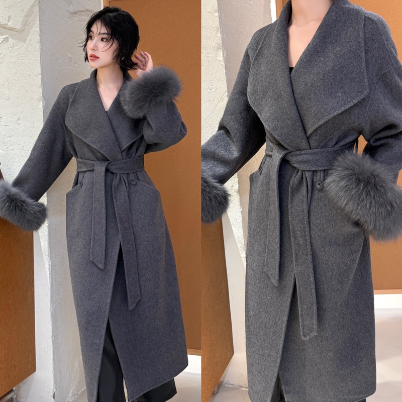 Special Offer【Gray Luxurious Stylish】100% Pure Wool Gray Long Coat/Gray Coat with Detachable Fox Fur Special Offer【Gray Luxurious Stylish】100% Pure Wool Gray Long Coat/Gray Coat with Detachable Fox Fur