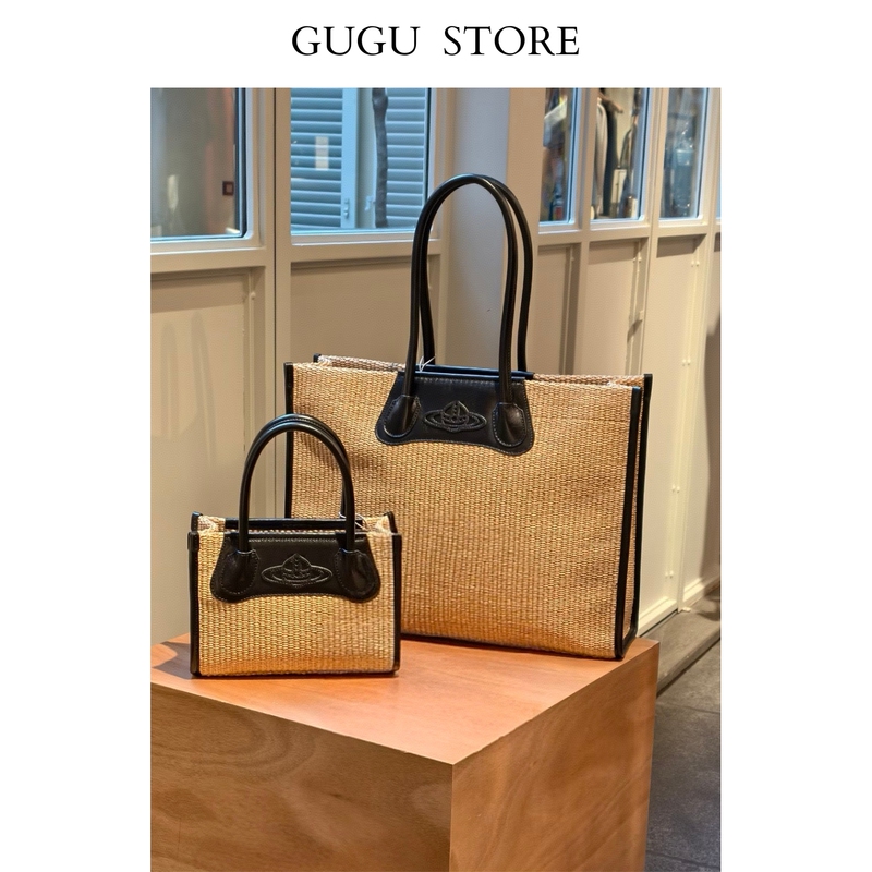 Saturn Raffia Handwoven Bag Summer New Style Straw Bag Vacation Style Beach Bag Commuter Tote Bag