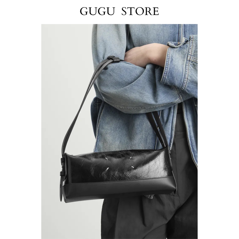 M6 Baguette Bag Minimalist Style Oil Wax Leather Pillow Bag with Four-Corner Stitching, Commuter High-End Shoulder Underarm Women's Bag