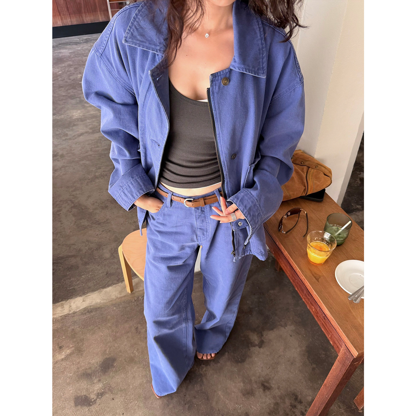 Seyoraの「Blues Wandering」春夏用100%コットンワイドレッグジーンズ、レトロウォッシュストレートレッグパンツ（レディース）