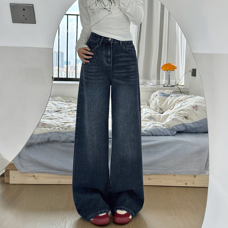 Blue-Gray Wide-Leg Jeans for Women, New Summer Style, Plus Size, Loose Fit, Slimming, Pear-Shaped Body, Narrow Straight-Leg Pants