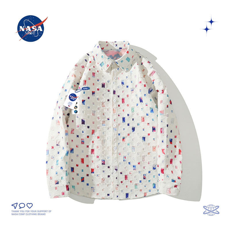 Nasa Trendy Brand Colorful Long-Sleeved Shirt for Men and Women, Street Hip-Hop Loose Top with Design, Sequin Shirt for Women